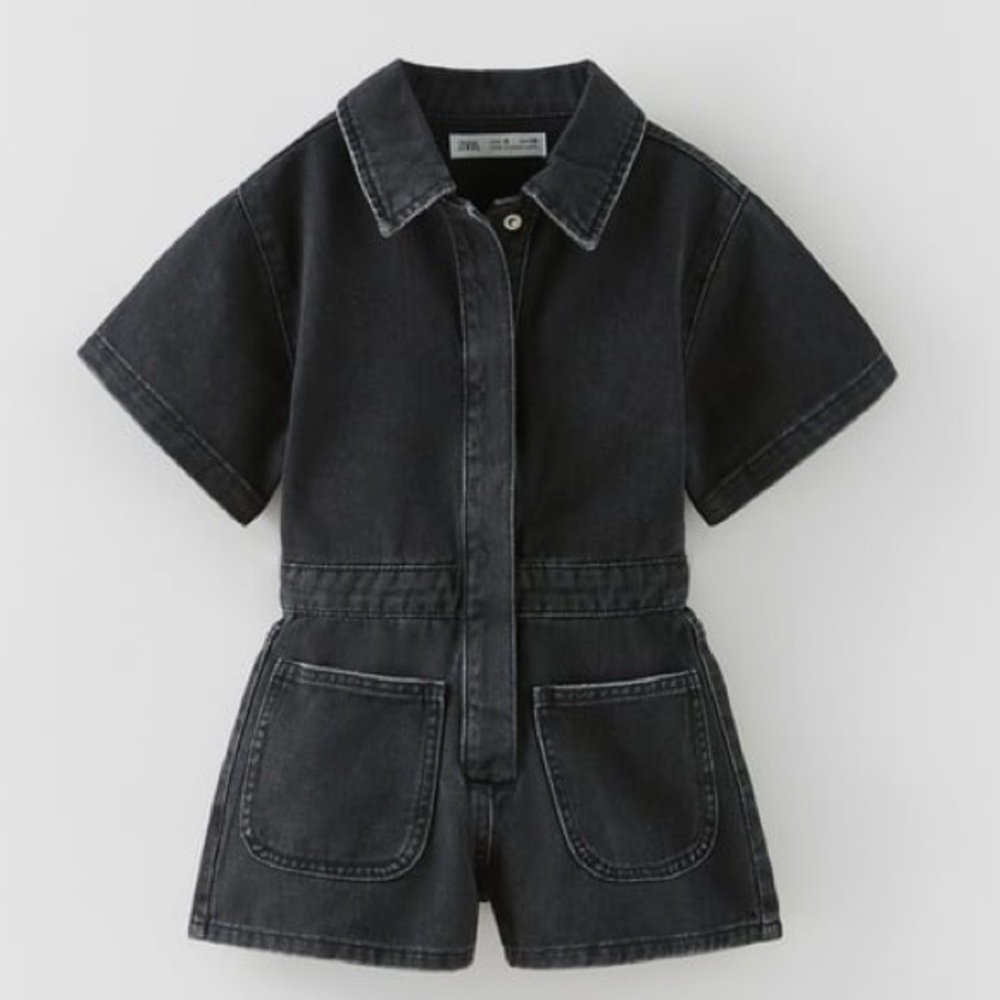 NWT Zara Black Denim Short Jumpsuit